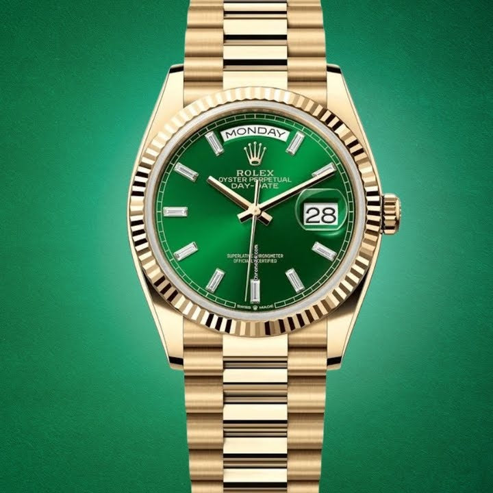 Rolex Day-Date 36 Green Baguette Dial 128238 Video Review