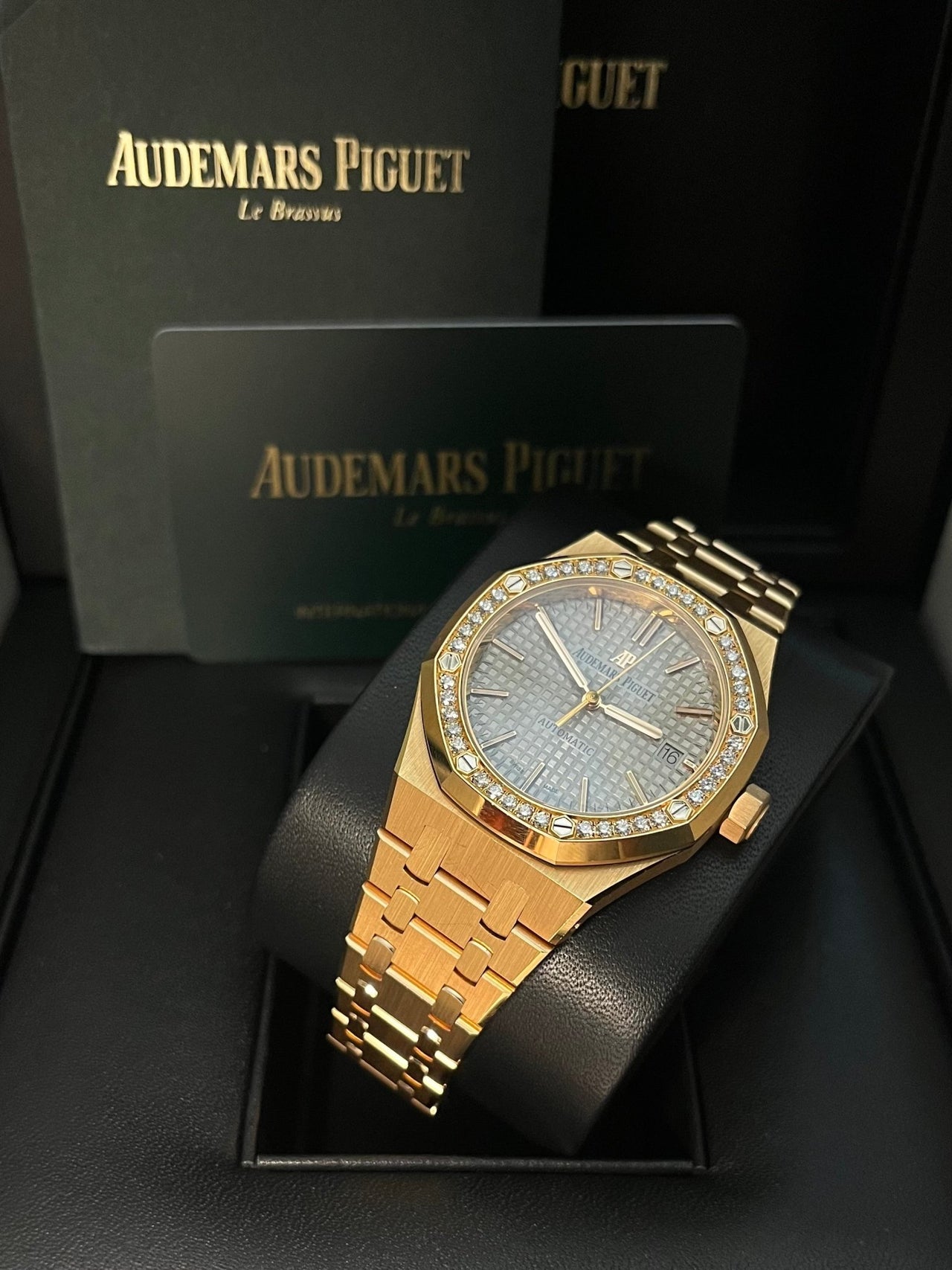 Audemars Piguet Royal Oak Lady 37mm Rose Gold Diamond Bezel Grey Dial 15451OR.ZZ.1256OR.02 - WatchesOff5th