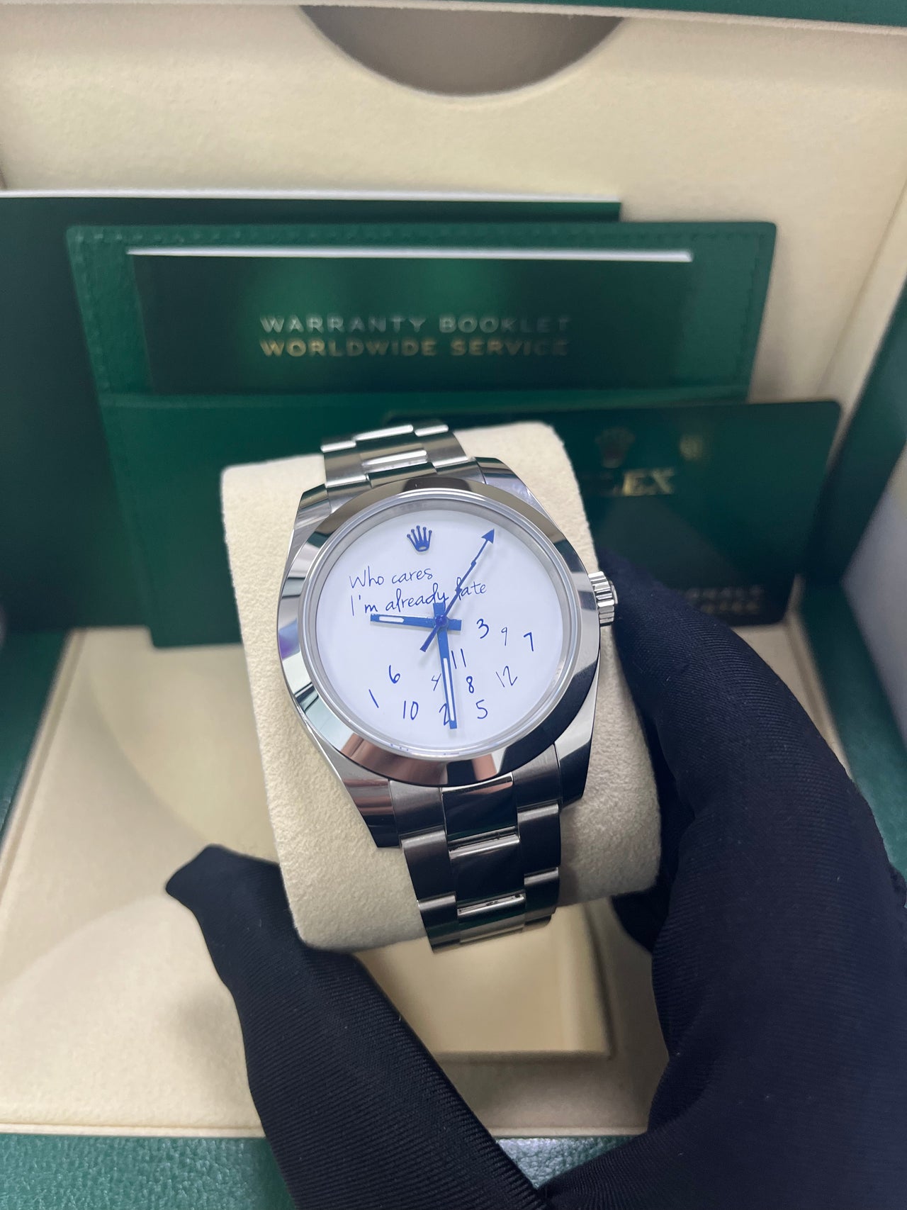 Rolex Steel Milgauss Watch Green Crystal - 116400GV Custom Mad in time Dial