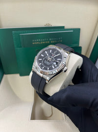 Thumbnail for Rolex Sky-Dweller White Gold Fluted Bezel Black Index Dial Oysterflex Strap 336239