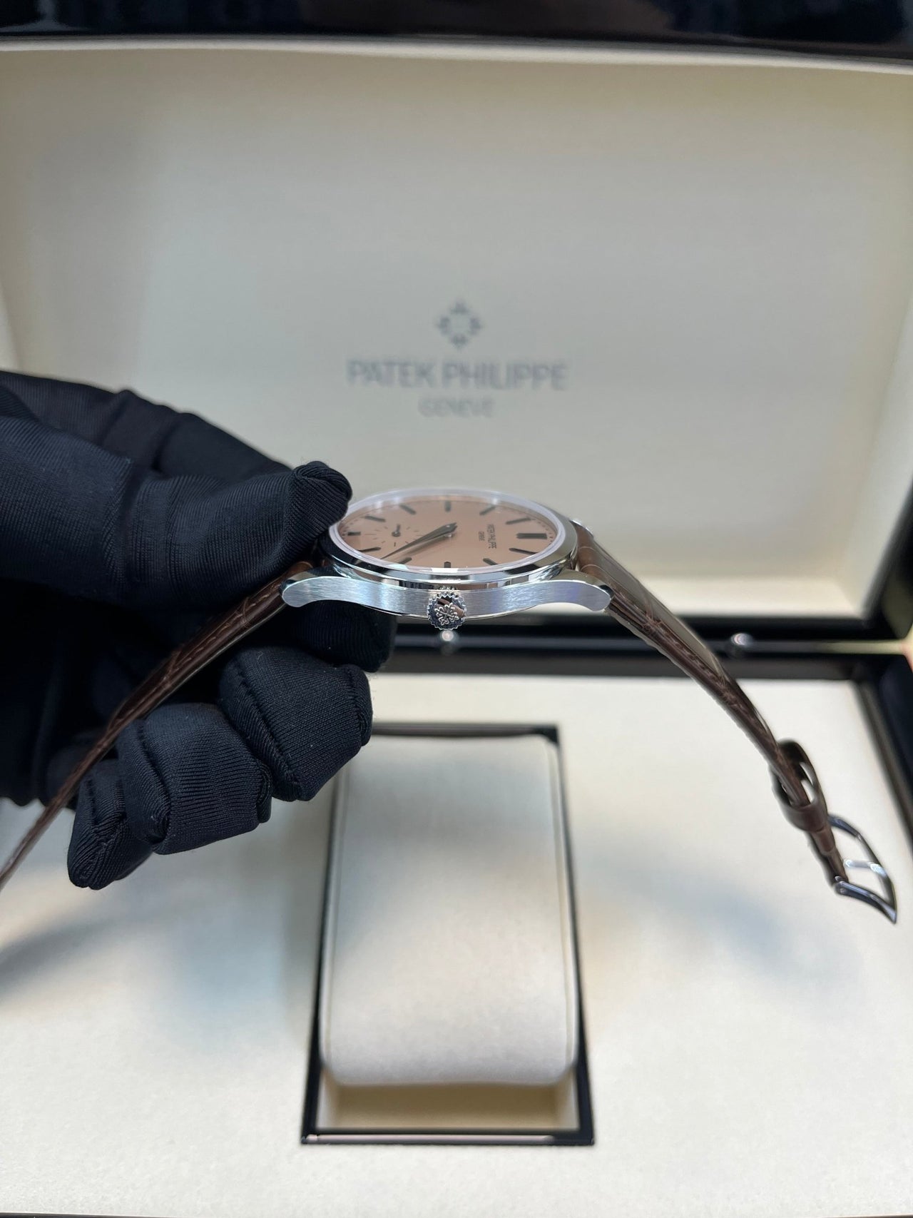 Patek Philippe Calatrava New 2025 Release 6196P Calatrava Salmon Dial Platinum - WatchesOff5thWatch