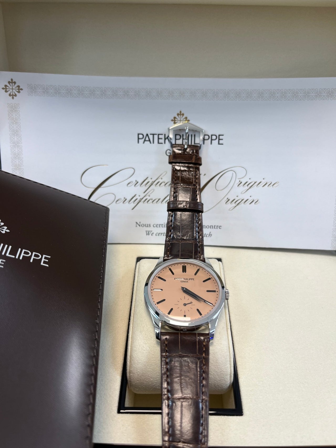 Patek Philippe Calatrava New 2025 Release 6196P Calatrava Salmon Dial Platinum - WatchesOff5thWatch