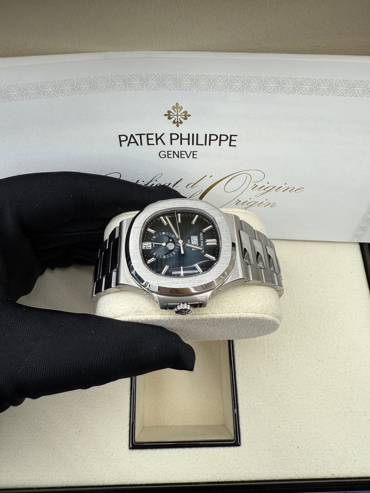 Patek Philippe Nautilus Annual Calendar Stainless Steel with Blue Dial/ Moon Phase (Ref5726/1A - 014) - WatchesOff5thWatch