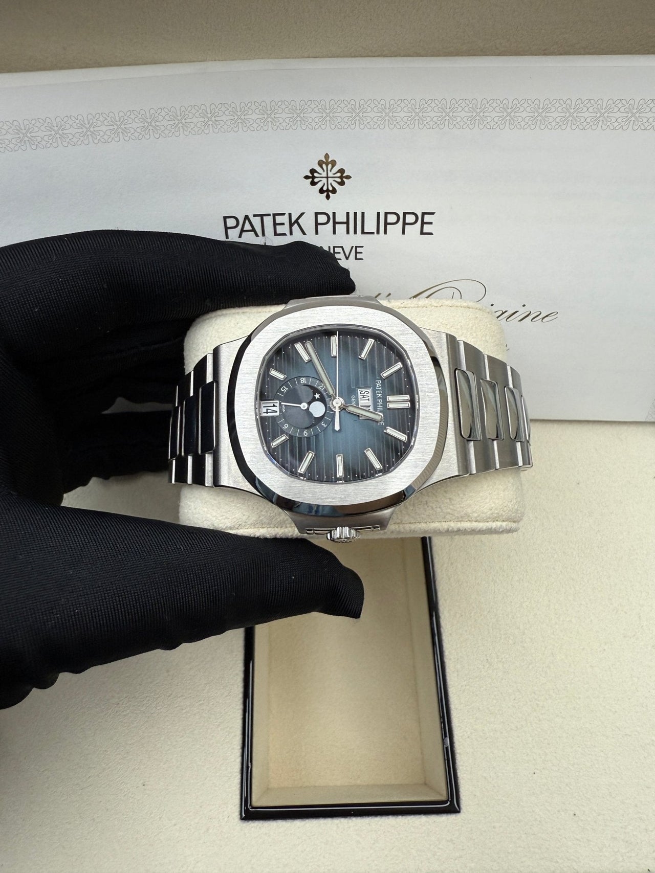 Patek Philippe Nautilus Annual Calendar Stainless Steel with Blue Dial/ Moon Phase (Ref5726/1A - 014) - WatchesOff5thWatch