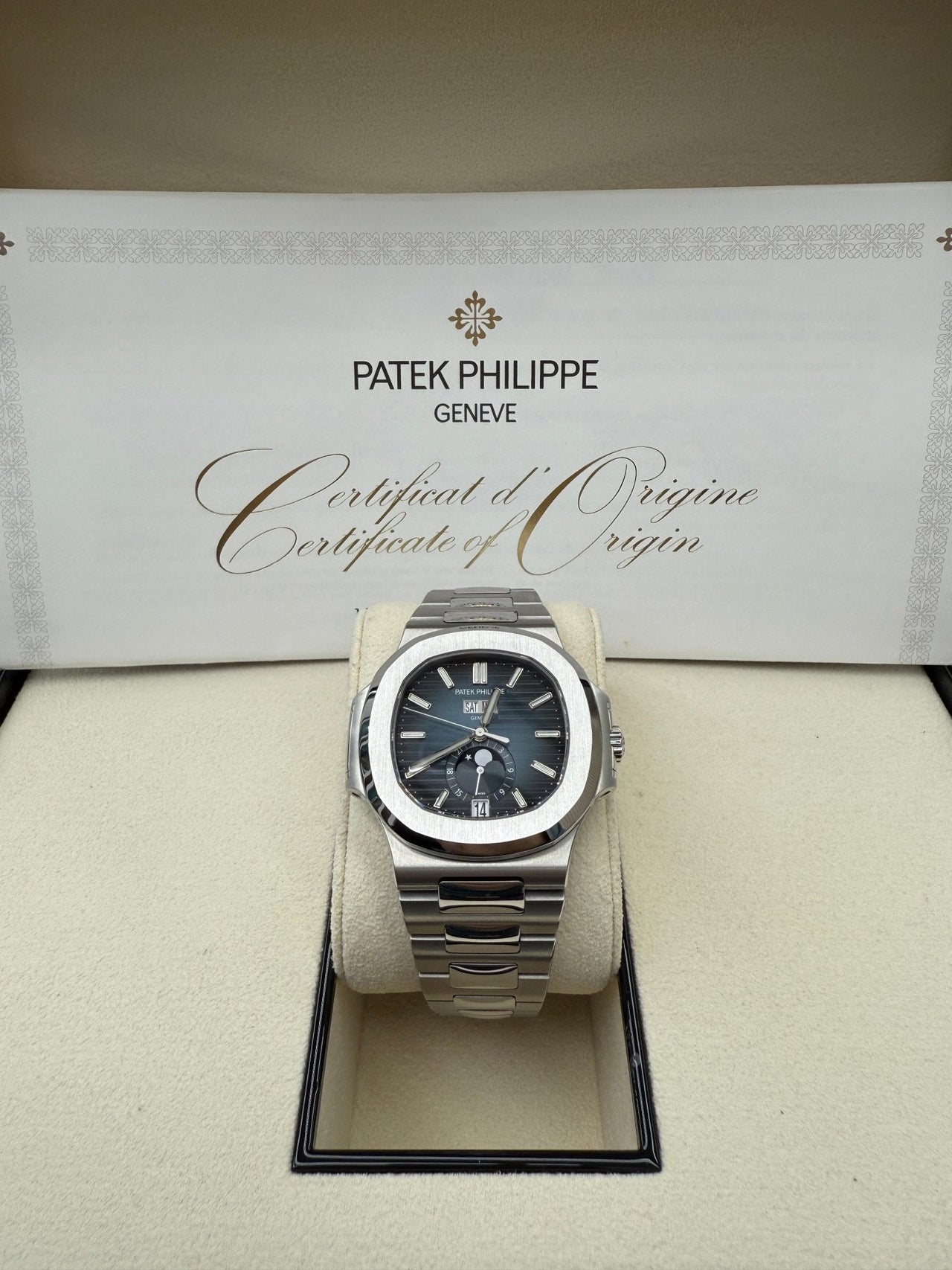 Patek Philippe Nautilus Annual Calendar Stainless Steel with Blue Dial/ Moon Phase (Ref5726/1A - 014) - WatchesOff5thWatch