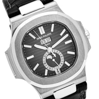 Thumbnail for Patek Philippe Nautilus Stainless Steel Moon Phase Black Leather Strap (Ref#5726A - 001) - WatchesOff5thWatch
