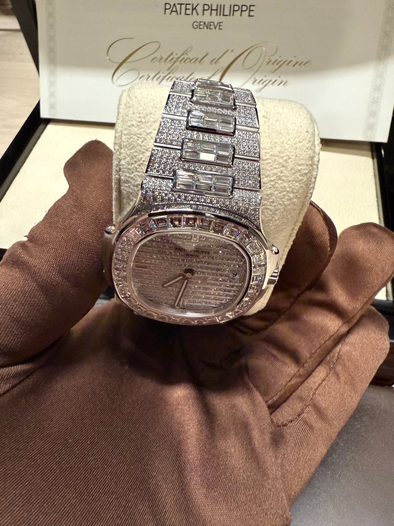 Patek Philippe Nautilus White Gold Full Factory Diamond Set 5719/10G - 010 - WatchesOff5th