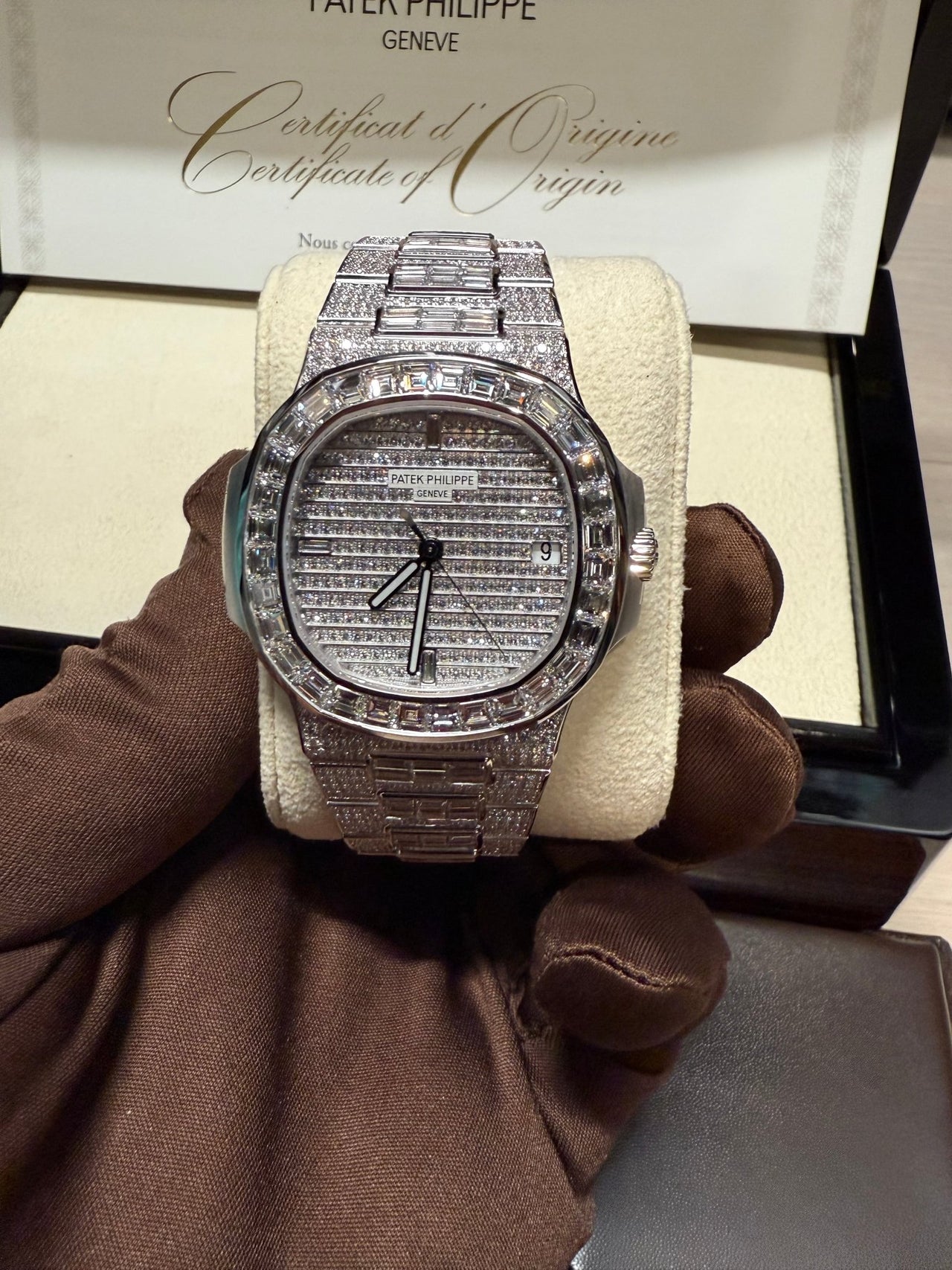 Patek Philippe Nautilus White Gold Full Factory Diamond Set 5719/10G - 010 - WatchesOff5th