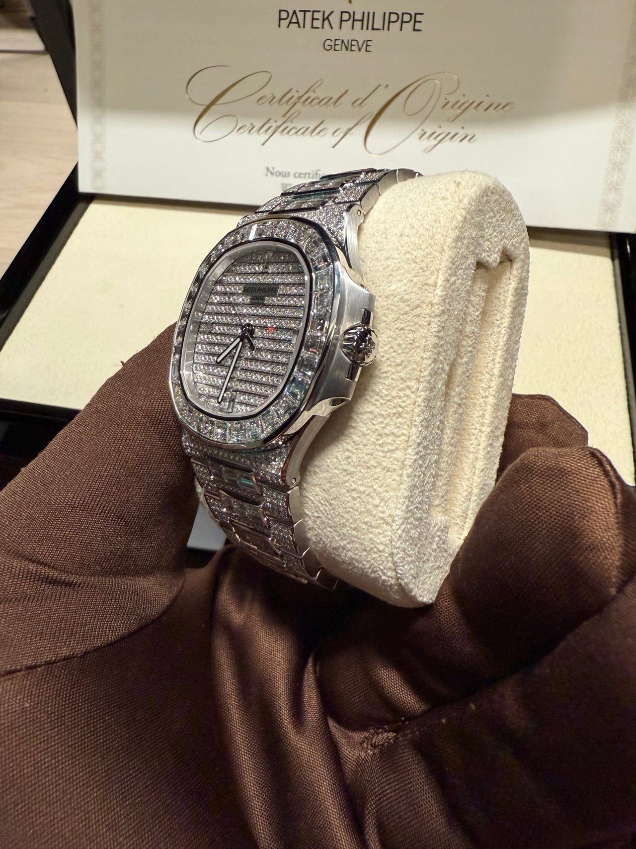 Patek Philippe Nautilus White Gold Full Factory Diamond Set 5719/10G - 010 - WatchesOff5th