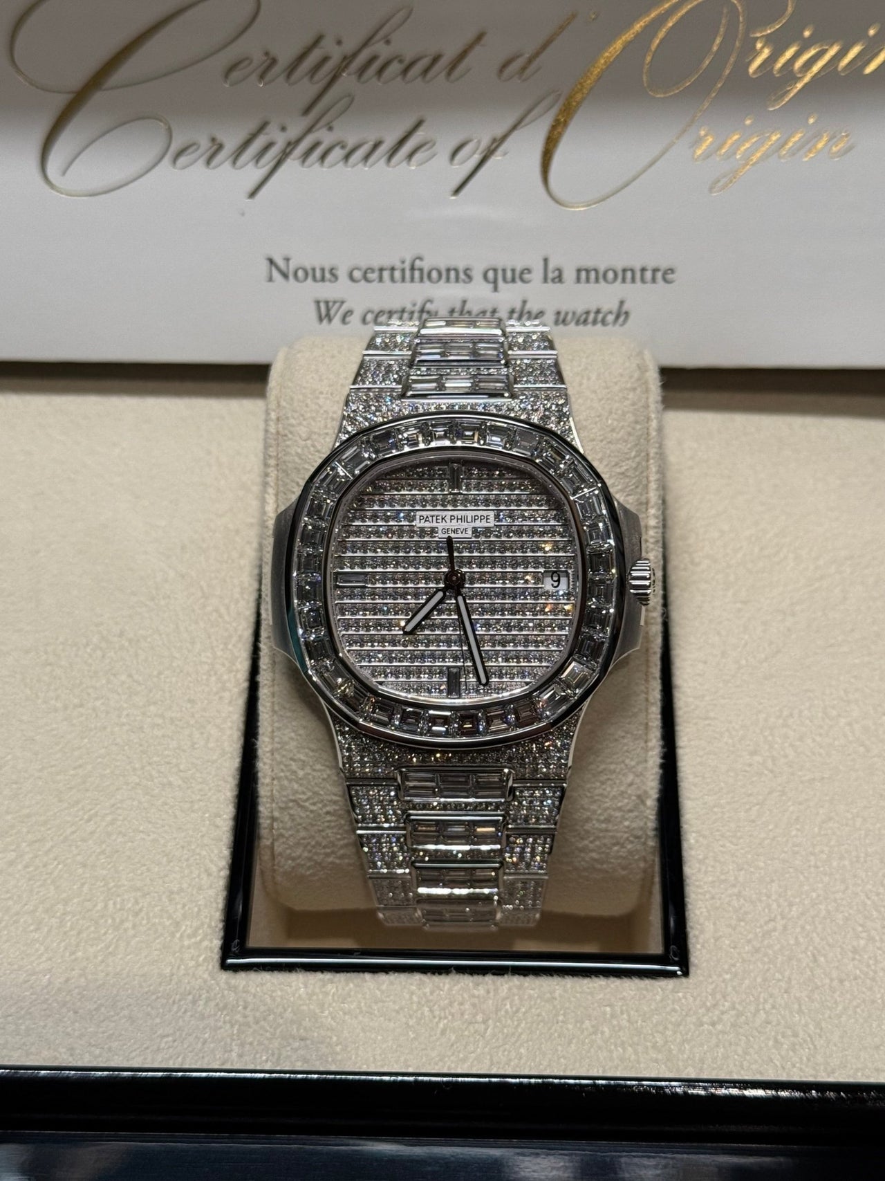 Patek Philippe Nautilus White Gold Full Factory Diamond Set 5719/10G - 010 - WatchesOff5th
