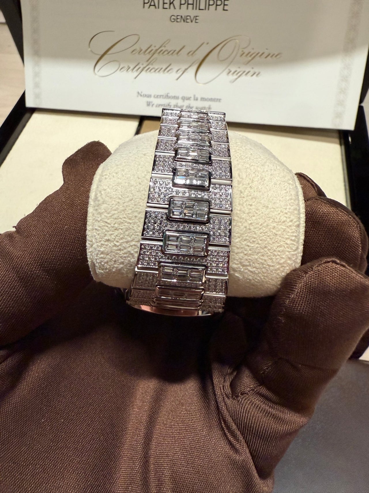 Patek Philippe Nautilus White Gold Full Factory Diamond Set 5719/10G - 010 - WatchesOff5th