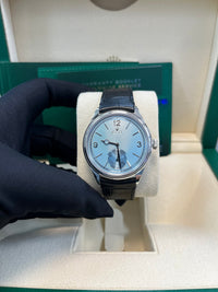 Thumbnail for Rolex 1908 Ice Blue Motif Index Dial Leather Strap Reference 52506 Black Alligator Strap - WatchesOff5thWatch