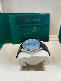 Thumbnail for Rolex 1908 Ice Blue Motif Index Dial Leather Strap Reference 52506 Black Alligator Strap - WatchesOff5thWatch