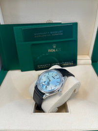 Thumbnail for Rolex 1908 Ice Blue Motif Index Dial Leather Strap Reference 52506 Black Alligator Strap - WatchesOff5thWatch