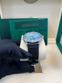 Thumbnail for Rolex 1908 Ice Blue Motif Index Dial Leather Strap Reference 52506 Black Alligator Strap - WatchesOff5thWatch