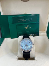 Thumbnail for Rolex 1908 Ice Blue Motif Index Dial Leather Strap Reference 52506 Black Alligator Strap - WatchesOff5thWatch