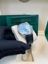 Thumbnail for Rolex 1908 Ice Blue Motif Index Dial Leather Strap Reference 52506 Black Alligator Strap - WatchesOff5thWatch