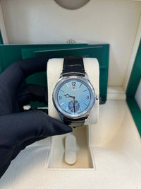 Thumbnail for Rolex 1908 Ice Blue Motif Index Dial Leather Strap Reference 52506 Black Alligator Strap - WatchesOff5thWatch