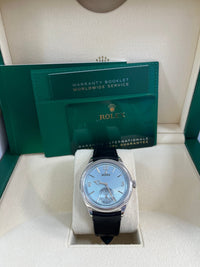 Thumbnail for Rolex 1908 Ice Blue Motif Index Dial Leather Strap Reference 52506 Black Alligator Strap - WatchesOff5thWatch