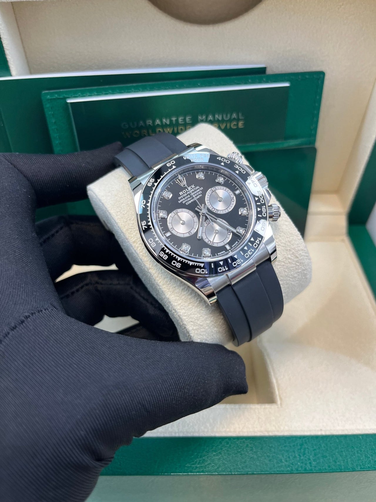 Rolex Black Cerachrom Bezel - Black And Silver Diamond Dial - Oysterflex Strap 126519LN - WatchesOff5th