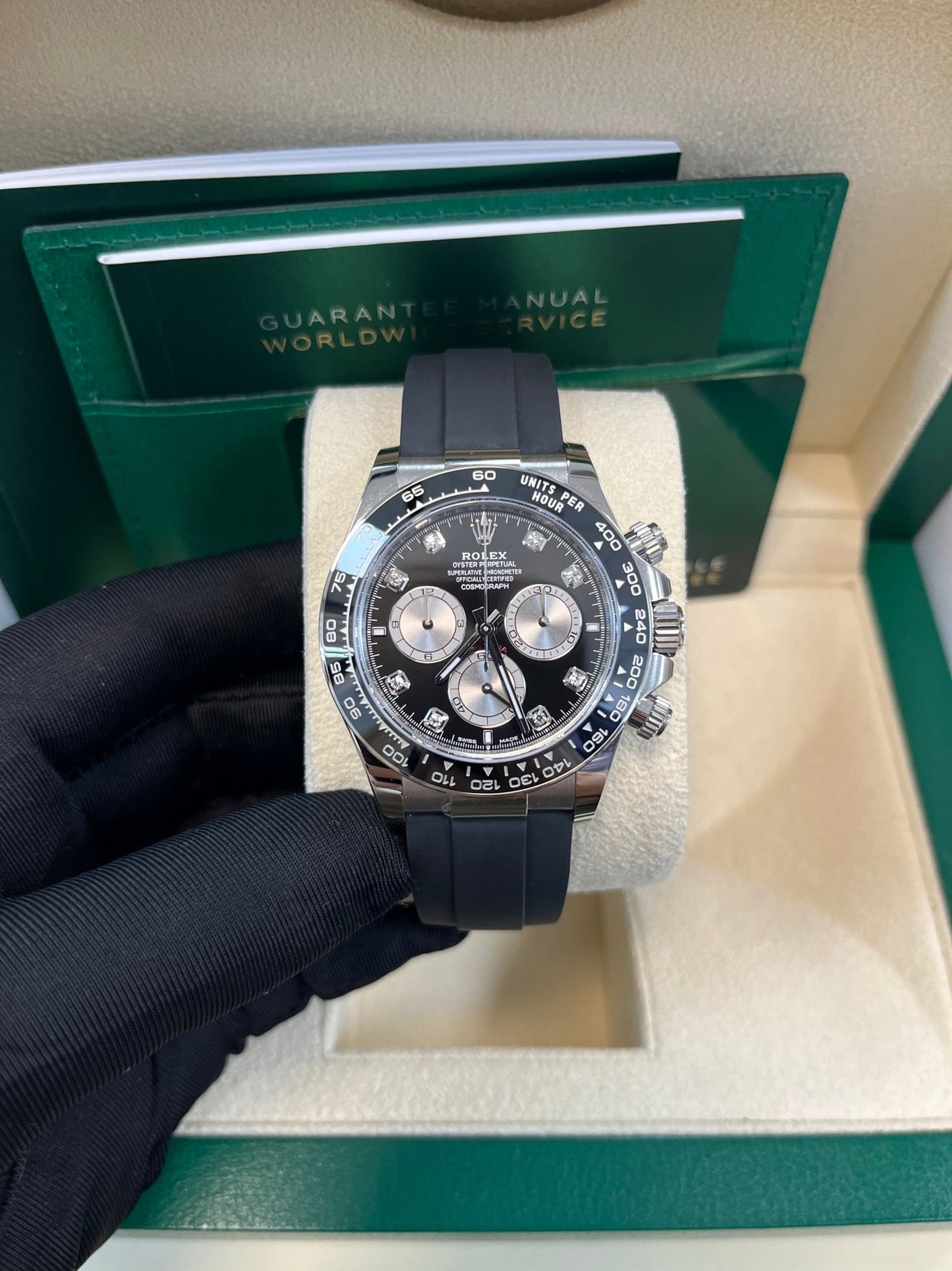 Rolex Black Cerachrom Bezel - Black And Silver Diamond Dial - Oysterflex Strap 126519LN - WatchesOff5th