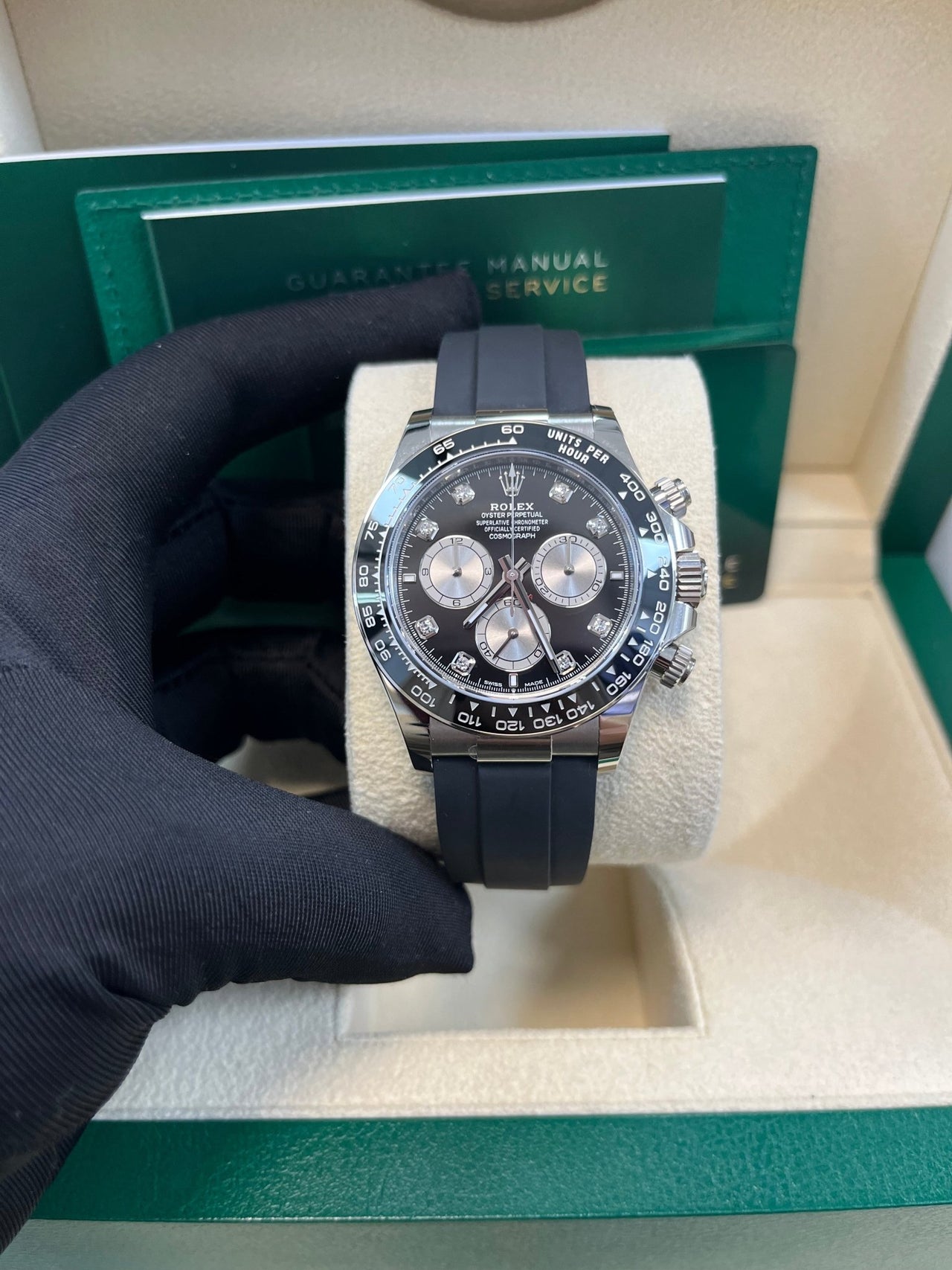 Rolex Black Cerachrom Bezel - Black And Silver Diamond Dial - Oysterflex Strap 126519LN - WatchesOff5th