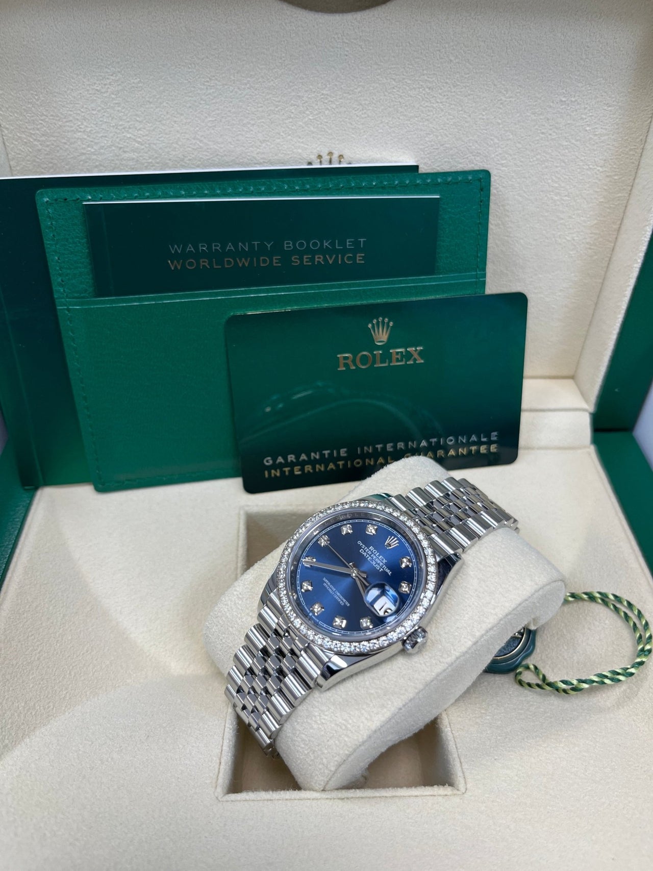 Rolex Datejust 36 Bright Blue Diamond Dial & Diamond Bezel Jubilee Bracelet 126284RBR - WatchesOff5th