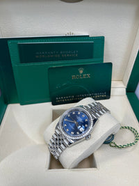 Thumbnail for Rolex Datejust 36 Bright Blue Diamond Dial & Diamond Bezel Jubilee Bracelet 126284RBR - WatchesOff5th