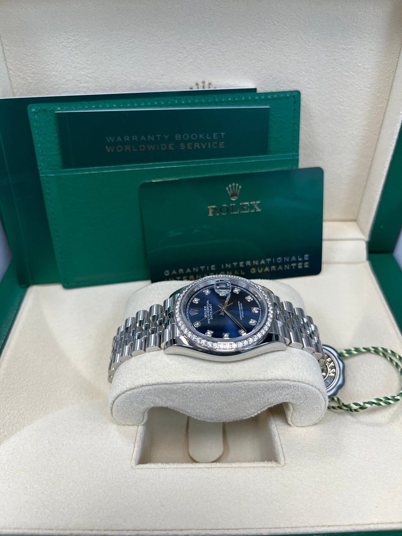 Rolex Datejust 36 Bright Blue Diamond Dial & Diamond Bezel Jubilee Bracelet 126284RBR - WatchesOff5th