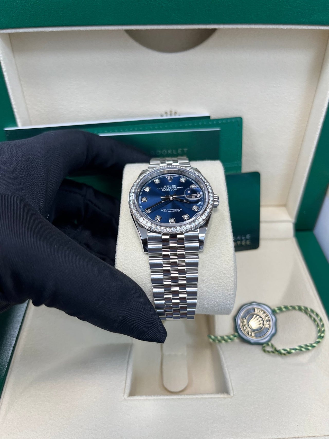 Rolex Datejust 36 Bright Blue Diamond Dial & Diamond Bezel Jubilee Bracelet 126284RBR - WatchesOff5th