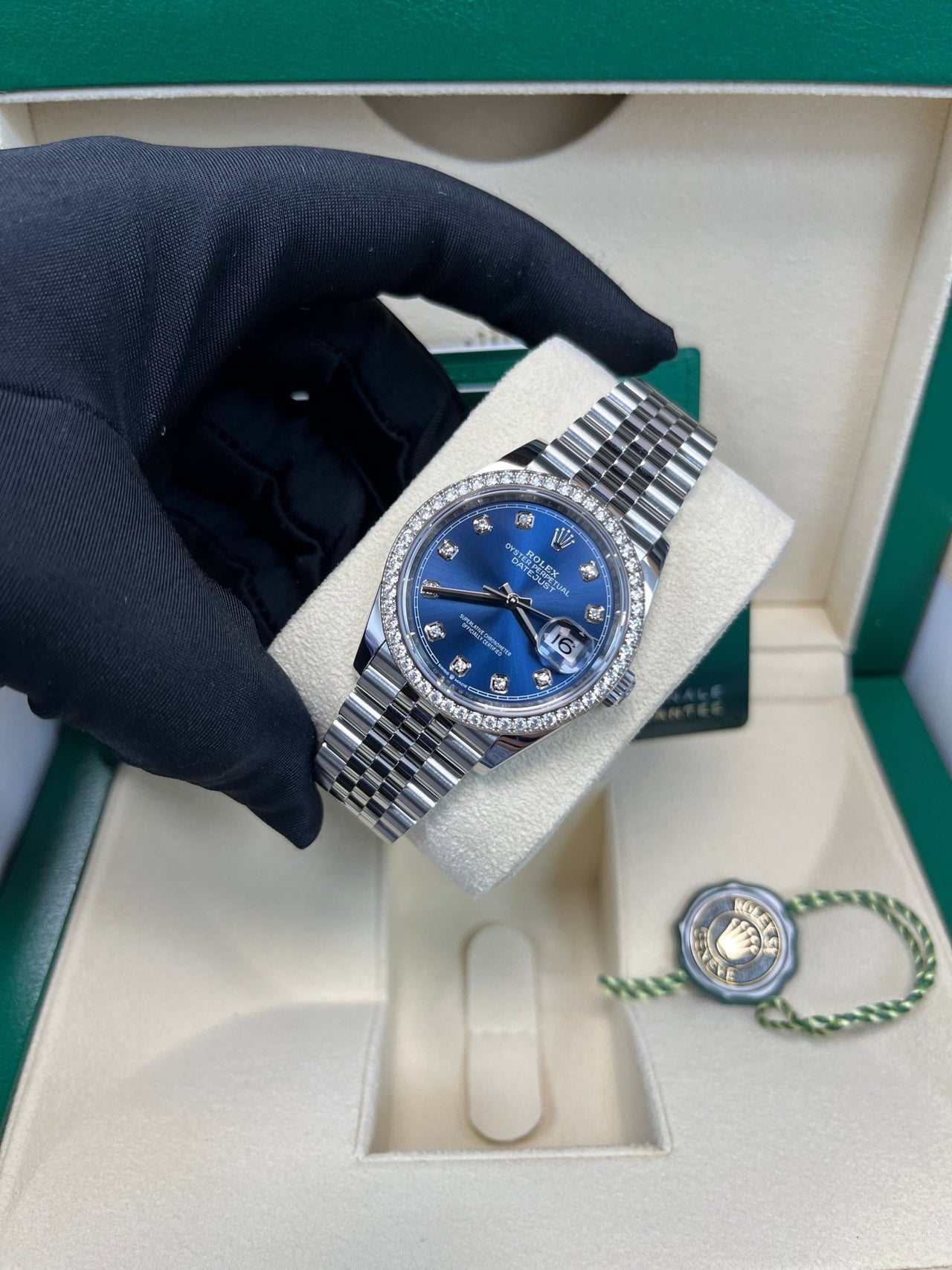 Rolex Datejust 36 Bright Blue Diamond Dial & Diamond Bezel Jubilee Bracelet 126284RBR - WatchesOff5th