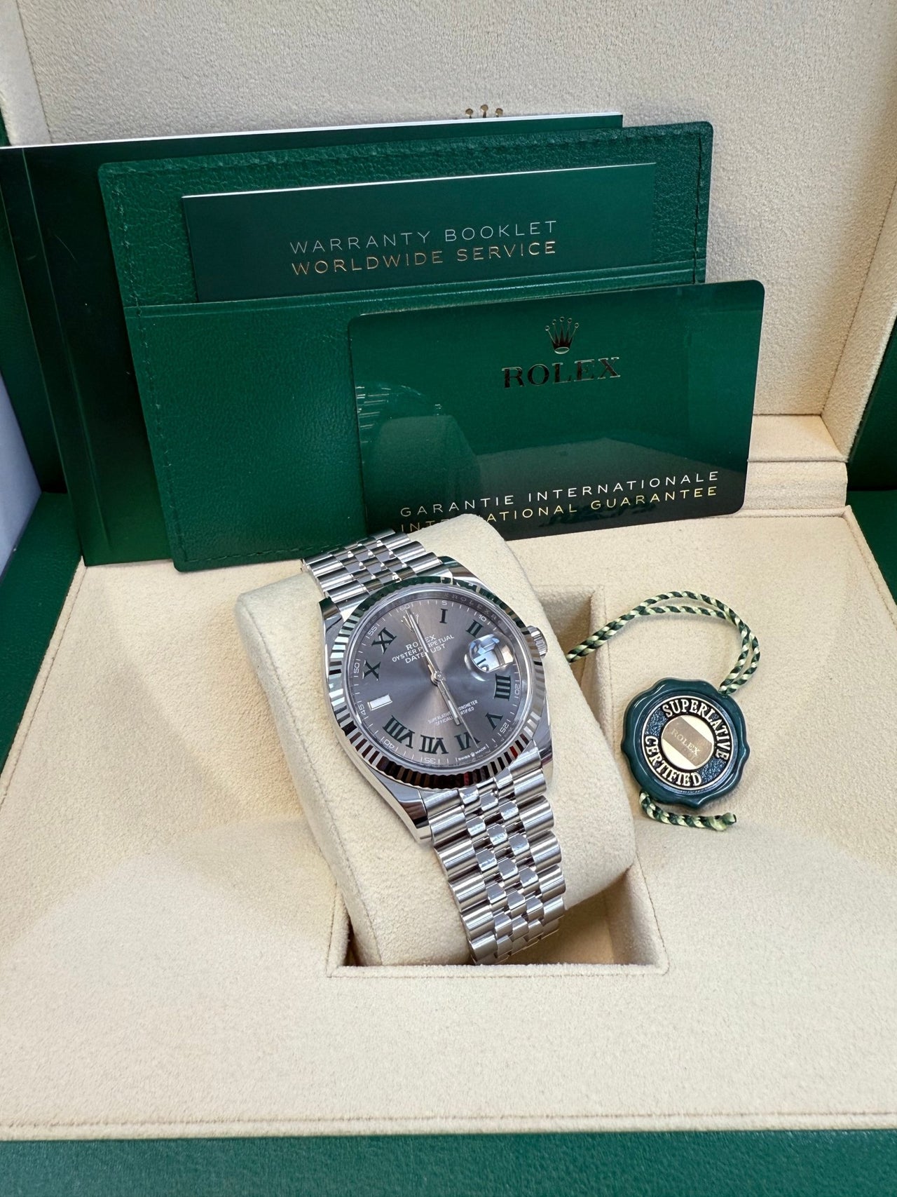Rolex Datejust 36 Fluted Bezel Slate Roman Dial Jubilee Bracelet 126234 - WatchesOff5thWatch