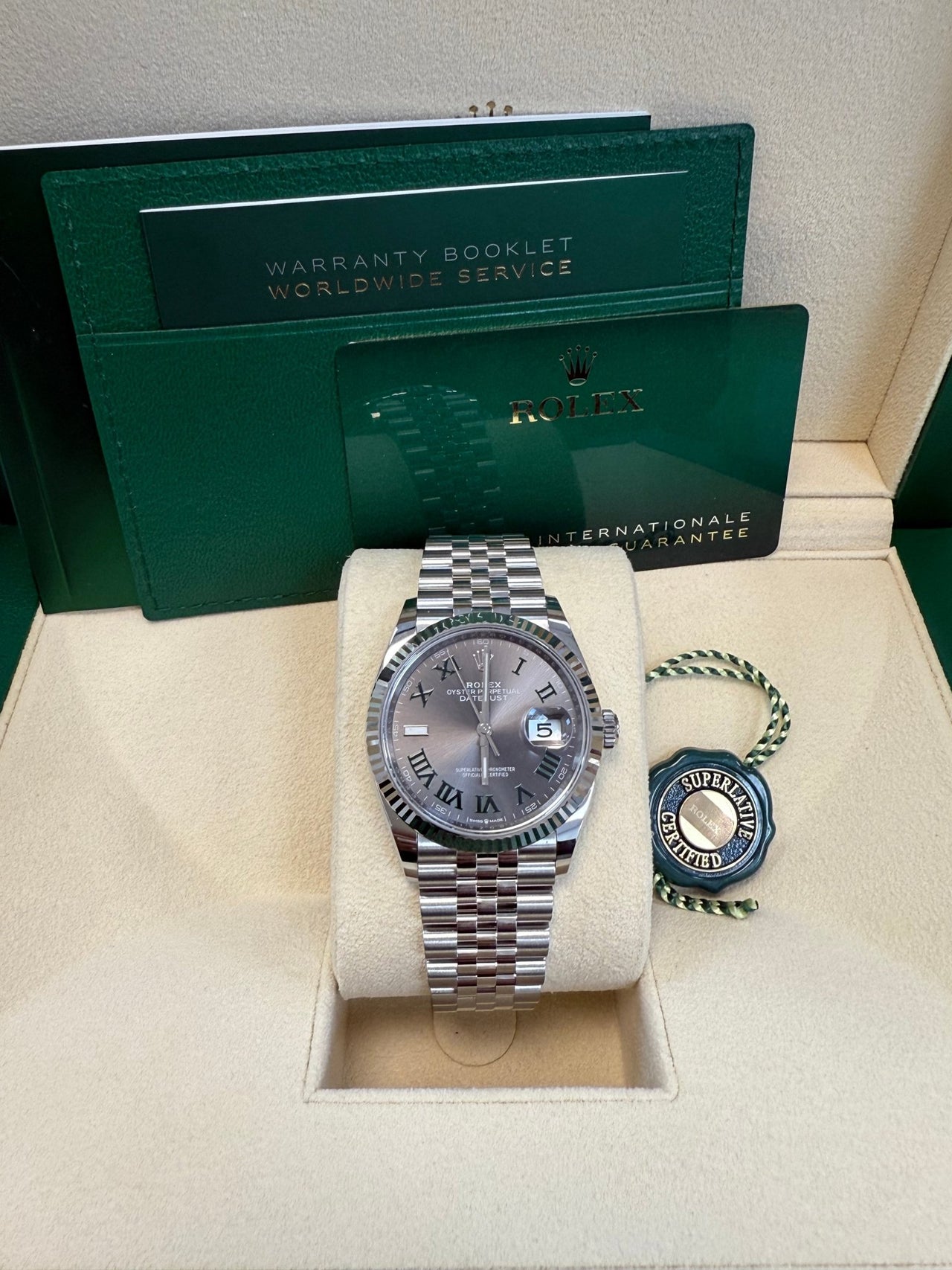 Rolex Datejust 36 Fluted Bezel Slate Roman Dial Jubilee Bracelet 126234 - WatchesOff5thWatch