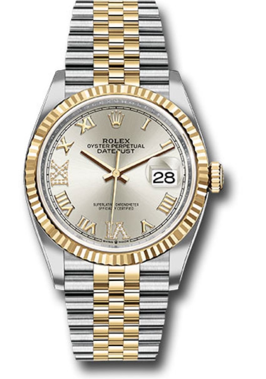 Rolex Datejust 36 Silver Roman Dial Fluted Jubilee Bracelet 126233 - WatchesOff5thWatch