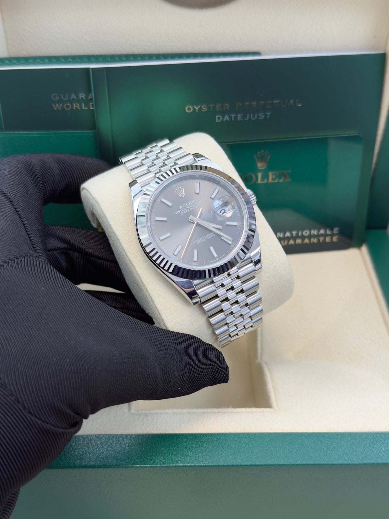 Rolex Datejust 41/ Stainless Steel & White Gold/ Dark Rhodium Index Dial/ Jubilee Bracelet (Ref 126334) - WatchesOff5thWatch