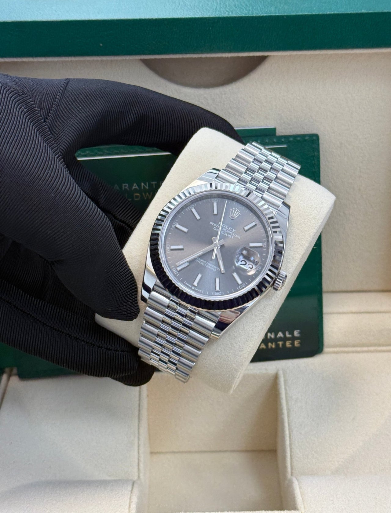 Rolex Datejust 41/ Stainless Steel & White Gold/ Dark Rhodium Index Dial/ Jubilee Bracelet (Ref 126334) - WatchesOff5thWatch