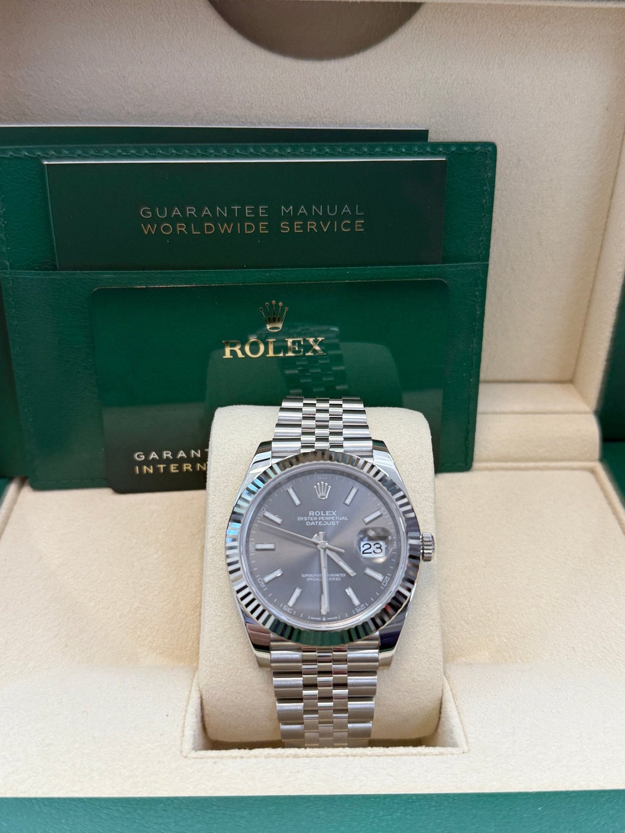 Rolex Datejust 41/ Stainless Steel & White Gold/ Dark Rhodium Index Dial/ Jubilee Bracelet (Ref 126334) - WatchesOff5thWatch