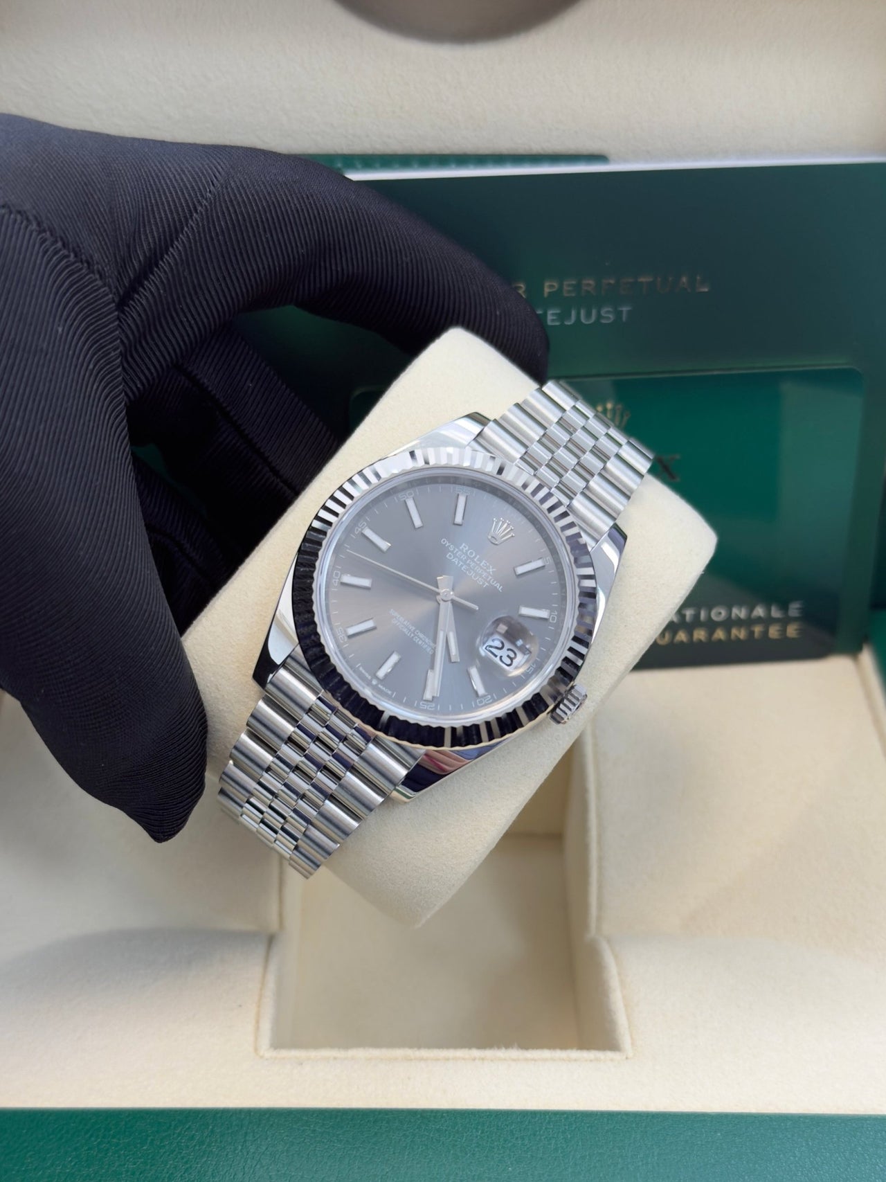 Rolex Datejust 41/ Stainless Steel & White Gold/ Dark Rhodium Index Dial/ Jubilee Bracelet (Ref 126334) - WatchesOff5thWatch