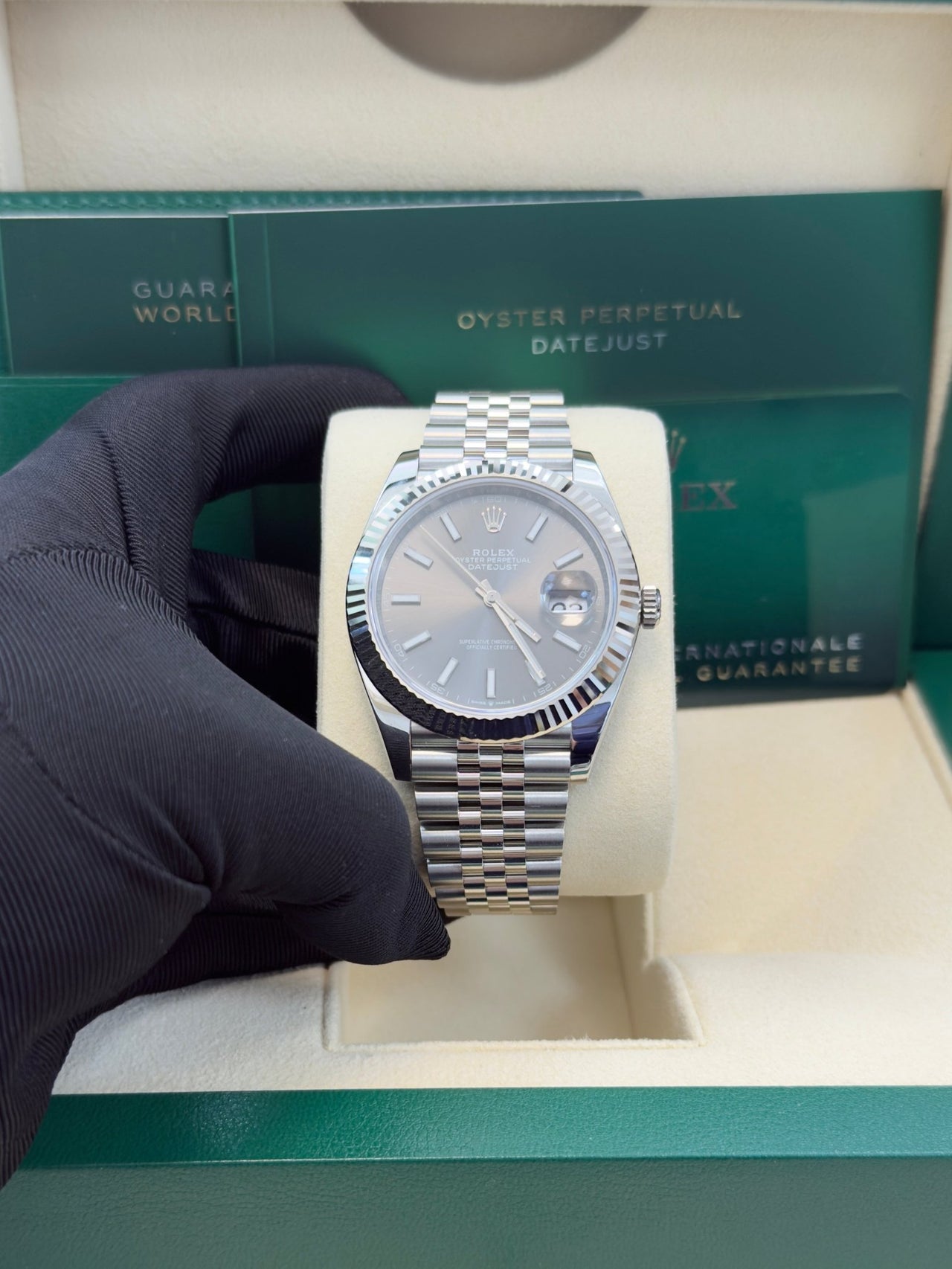 Rolex Datejust 41/ Stainless Steel & White Gold/ Dark Rhodium Index Dial/ Jubilee Bracelet (Ref 126334) - WatchesOff5thWatch
