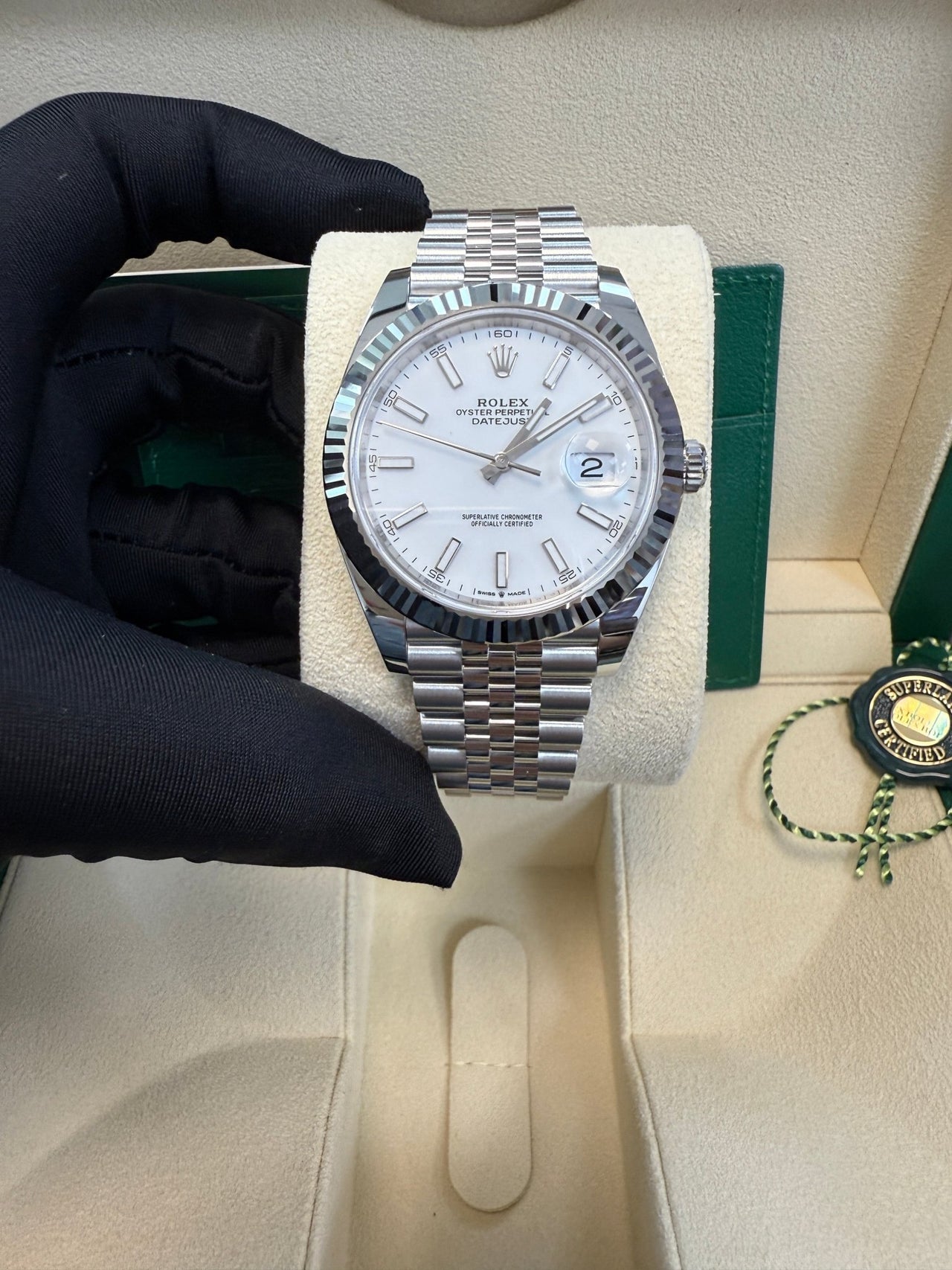 Rolex Datejust 41/ Stainless Steel & White Gold/ White Index Dial/ Fluted Bezel/ Jubilee Bracelet (Ref 126334) - WatchesOff5thWatch