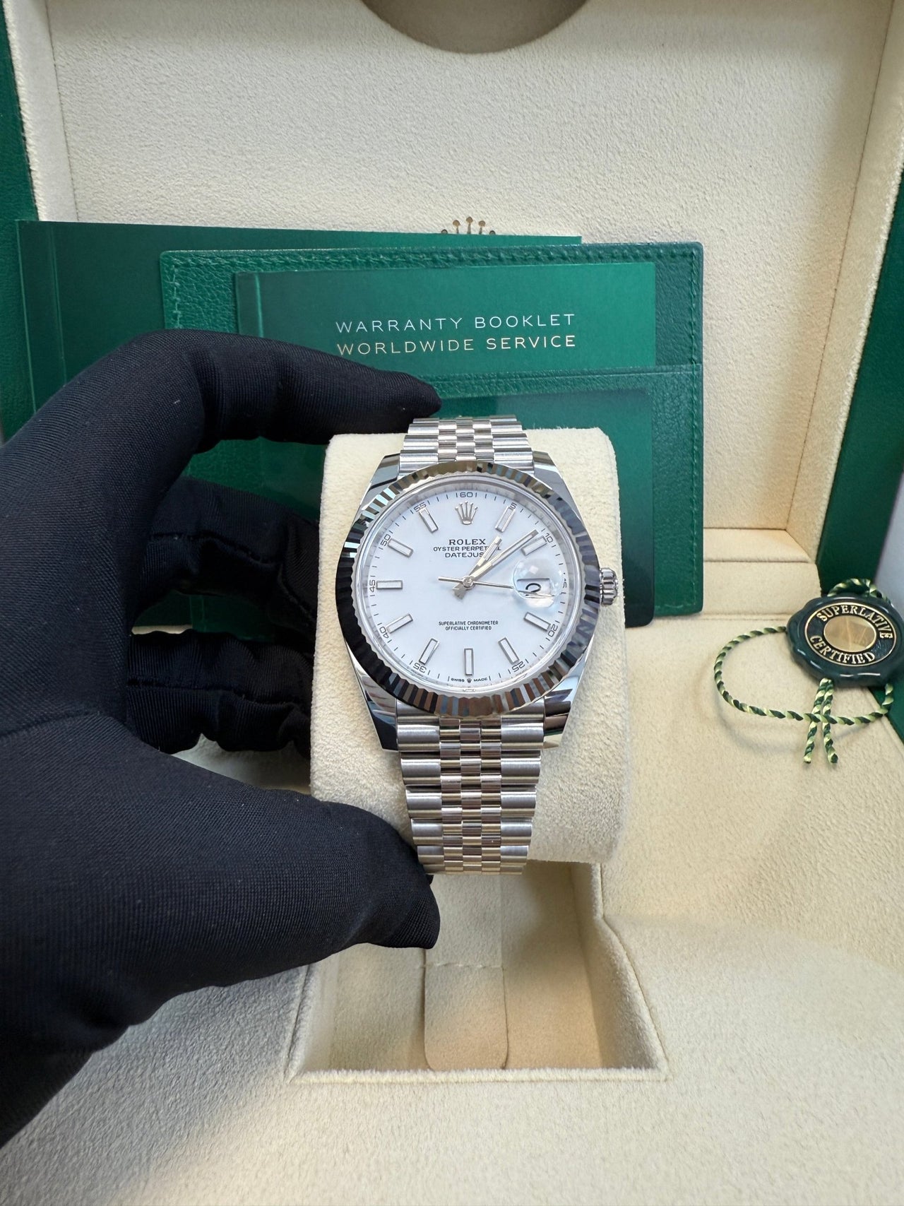 Rolex Datejust 41/ Stainless Steel & White Gold/ White Index Dial/ Fluted Bezel/ Jubilee Bracelet (Ref 126334) - WatchesOff5thWatch