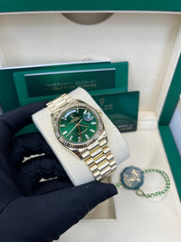 Thumbnail for Rolex Day - Date 36 36mm NEW RELEASE 2024 Day - Date 36 GREEN BAGUETTE DIAL 128238 - WatchesOff5thWatch