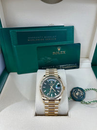Thumbnail for Rolex Day - Date 36 36mm NEW RELEASE 2024 Day - Date 36 GREEN BAGUETTE DIAL 128238 - WatchesOff5thWatch