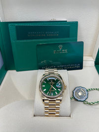 Thumbnail for Rolex Day - Date 36 36mm NEW RELEASE 2024 Day - Date 36 GREEN BAGUETTE DIAL 128238 - WatchesOff5thWatch
