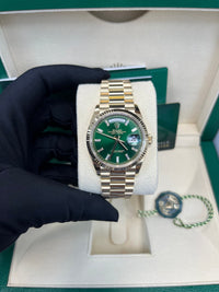Thumbnail for Rolex Day - Date 36 36mm NEW RELEASE 2024 Day - Date 36 GREEN BAGUETTE DIAL 128238 - WatchesOff5thWatch