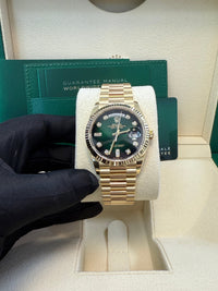 Thumbnail for Rolex Day - Date 36 Watch Fluted Bezel Green Ombre´ Diamond Dial President Bracelet (Ref# 128238) - WatchesOff5th