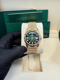 Thumbnail for Rolex Day - Date 36 Watch Fluted Bezel Green Ombre´ Diamond Dial President Bracelet (Ref# 128238) - WatchesOff5th