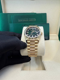 Thumbnail for Rolex Day - Date 36 Watch Fluted Bezel Green Ombre´ Diamond Dial President Bracelet (Ref# 128238) - WatchesOff5th