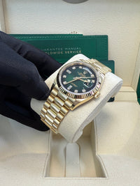 Thumbnail for Rolex Day - Date 36 Watch Fluted Bezel Green Ombre´ Diamond Dial President Bracelet (Ref# 128238) - WatchesOff5th