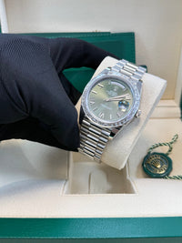 Thumbnail for Rolex Day - Date 40 Baguette Diamond Bezel Olive Green Roman Dial President Bracelet 228396TBR German Day Wheel - WatchesOff5th